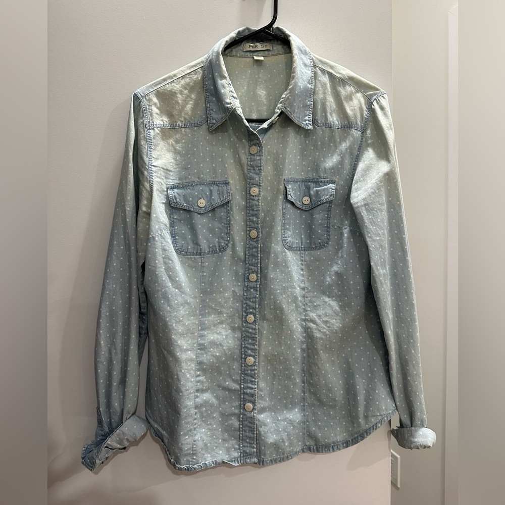 Polka dot denim top